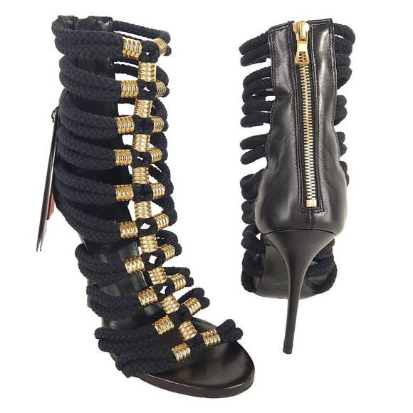 BALMAIN x H&M Sandal Boots Size 38 US 7 Womens Black Strappy Heels Pumps RARE! - Picture 2 of 12
